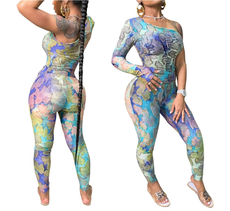 One Shoulder Two-Piece Multi-Color Sets