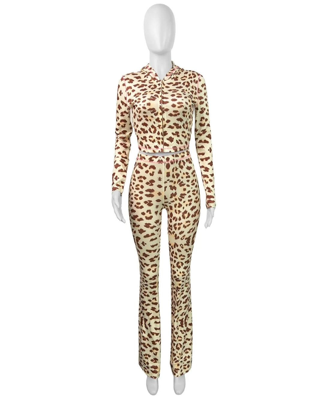 2 PIECE LEOPARD PRINT CASUAL SETS WITH HOODIE