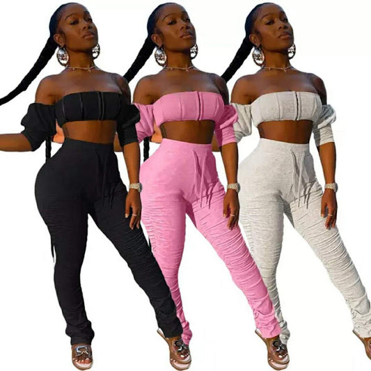 Two-Piece Crop Top Off Shoulder Sets