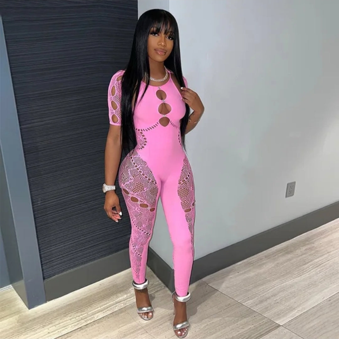 ONE PIECE HOLLOW-OUT JUMPSUITS WITH RHINESTONES