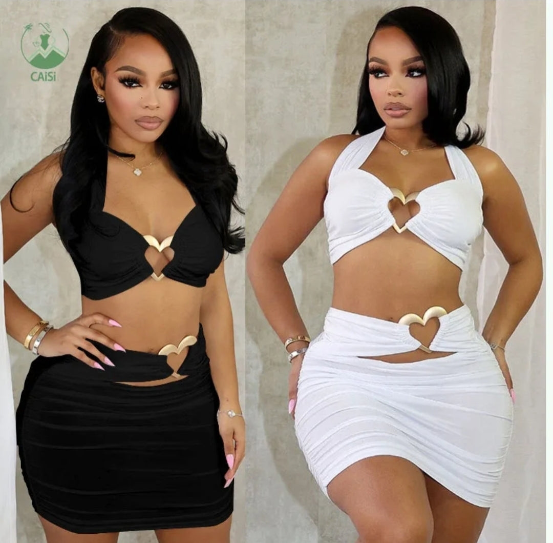 New Two-Piece Heart 2 Slay Halter Top &  Skirts Sets