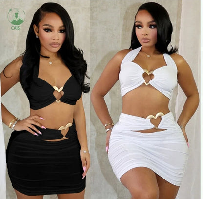 New Two-Piece Heart 2 Slay Halter Top &  Skirts Sets