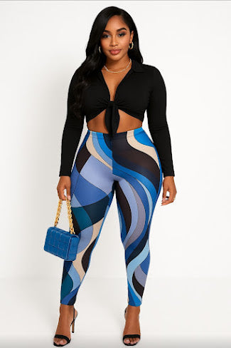 Two-Piece Crop Top Multi-Color Pant Sets